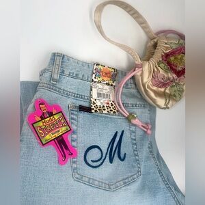 NEW Vintage 90s Mudd 17 Embroidered flare Light Wide Leg Jeans Deadstock 38x32